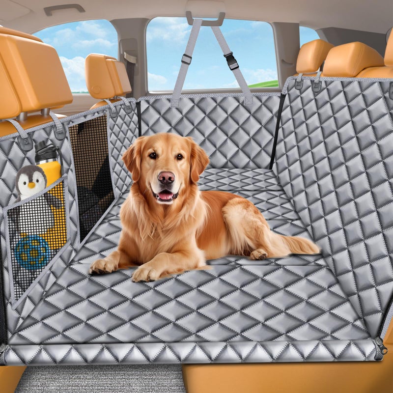 URPOWER Backseat Extender for Dogs - Hard Bottom Dog Car Seat Cover for Back Seat, Dog Hammock for Car and SUV, Pet Rear Seat Protector Dogs Travel Bed with Mesh Window & Side Flaps - Image 1